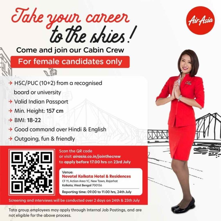 AirAsia India Careers In Kolkata Cabin Crew In August 2022